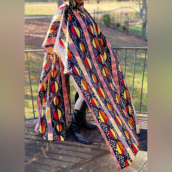 African Print Ankara Multicolor Belted Oversized Side Slit Duster Blouse - Picture 4 of 4